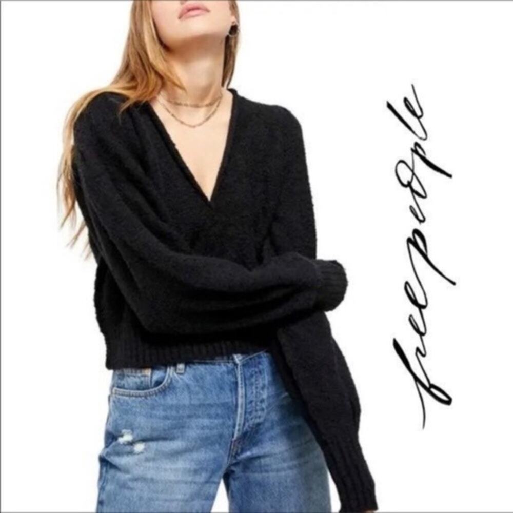 NWT Free People Reverie V-Neck Black Sweater sz Medium